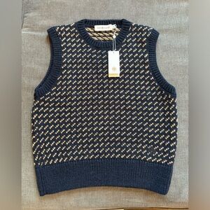 NWT TORY BURCH FAIR ISLE VEST. NAVY BLUE/RICH HONEY. SZ.L